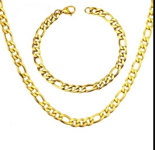 6mm Stainless Steel Gold Filled Figaro Link Chain Necklace & Bracelet set