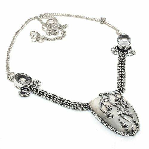 Maligano Jasper, White Topaz 925 Sterling Silver  Necklace 18` (46cm)