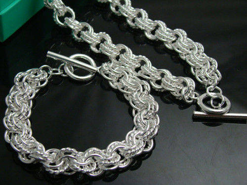 STUNNING  925 STERLING SILVER  MANY CIRCLES NECKLACE & BRACELET SET