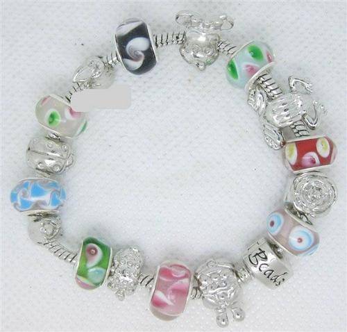Adorable Mixed Color Beads Padora Bracelet in Silver