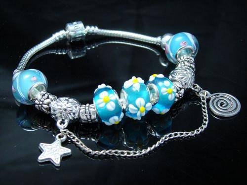Gorgeous Mixed Blue Beads Pamdora  Bracelet in Silver