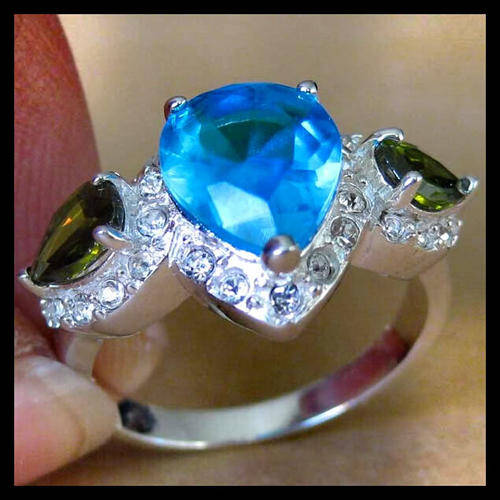 CUPID BLUE TOPAZ PERIDOT 925 STERLING SILVER ring # 7.5