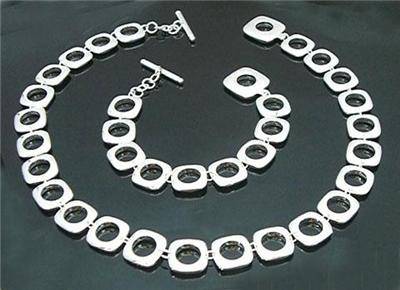STUNNING 925 STERLING SILVER SQUARE LINK NECKLACE & BRACELET SET