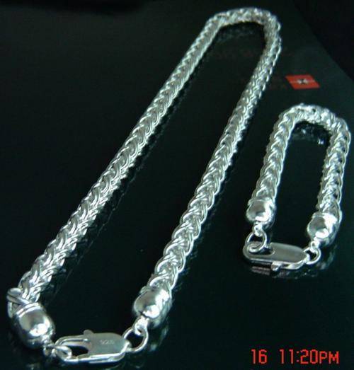 UNISEX 925 STERLING SILVER 8MM KNOTTED NECKLACE & BRACELET SET