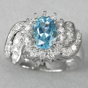 GENUINE TOP INTENSE SWISS BLUE TOPAZ SOLID 925 STERLING SILVER RING
