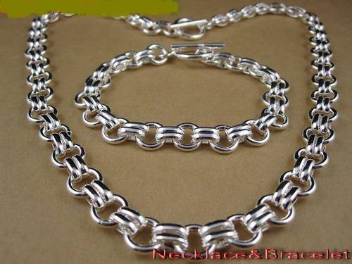 Beautiful 925 Sterling Silver Round & Oval Links Necklace & bracelet Set