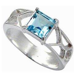 GORGEOUS SOLID 925 STERLING SILVER GENUINE BLUE TOPAZ RING #7