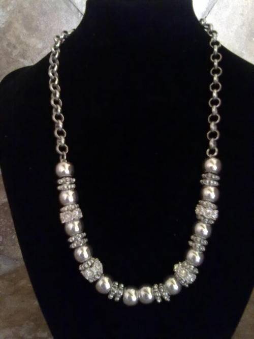 STUNNING CHUNKY TIBET SILVER BALLS & CZ RINGS NECKLACE