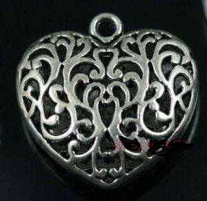 LOVELY BIG TIBETAN SILVER CLIP ON FILLIGREE HEART PENDANT
