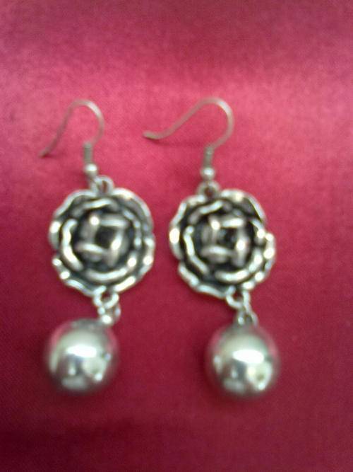 Lovely tibet silver rose & ball dangle earings