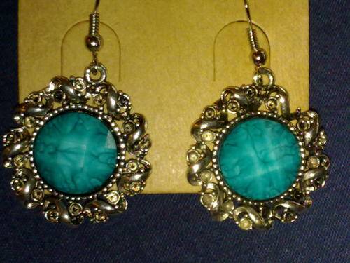 Lovely Tibet Silver Round Synthetic Turquoise Stone Dangle Earrings
