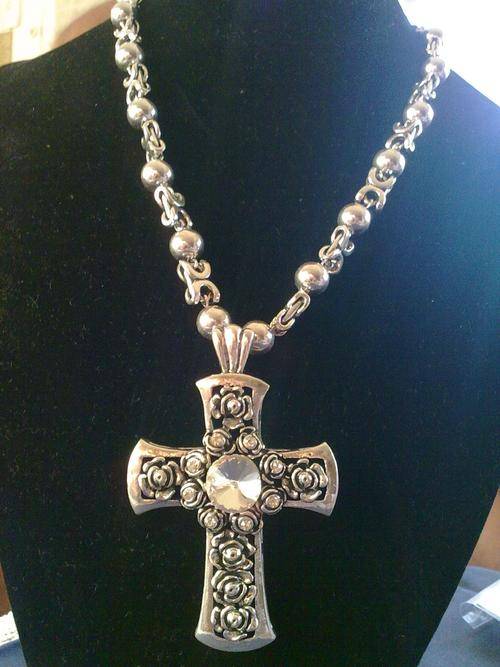 GEORGEOUS TIBET SILVER BALLS & CHAIN WITH CZ CROSS NECKLACE