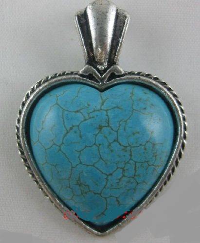 LOVELY TIBETAN SILVER CLIP ON TURQUOISE HEART PENDANT