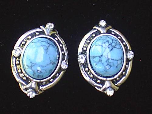 ***LAST PAIR***Gorgeous Vintorio Collection Tibet Silver Oval Turquoise Stone & CZ Earrings