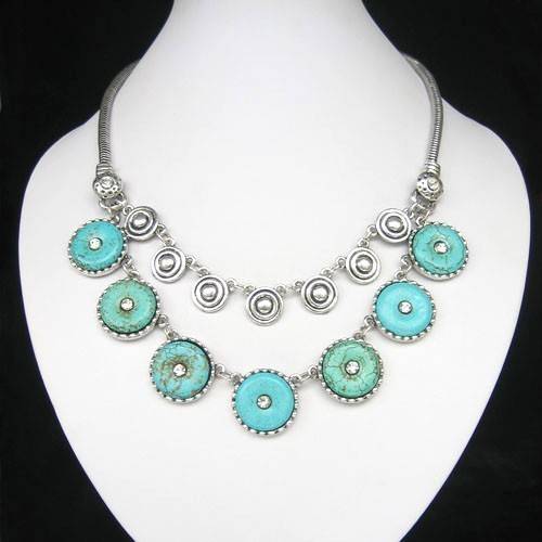 STUNNING VINTORIO COLLECTION  TIBET SILVER TURQUOISE WITH CRYSTALS  NECKLACE