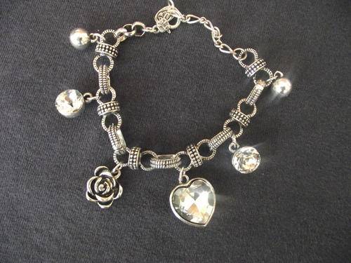 LOVELY VINTORIO COLLECTION TIBETAN SILVER CRYSTAL HEART  BRACELET