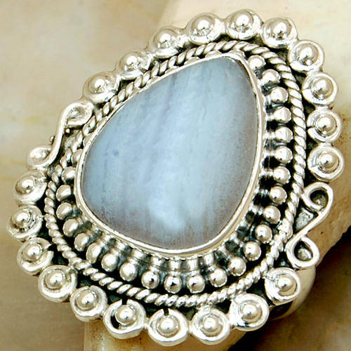 FILIGREE BLUE LACE AGATE SOLID 925 STERLING SILVER RING #8