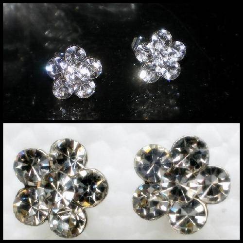 Cute Silver Crystal FLOWER Post Stud Earrings