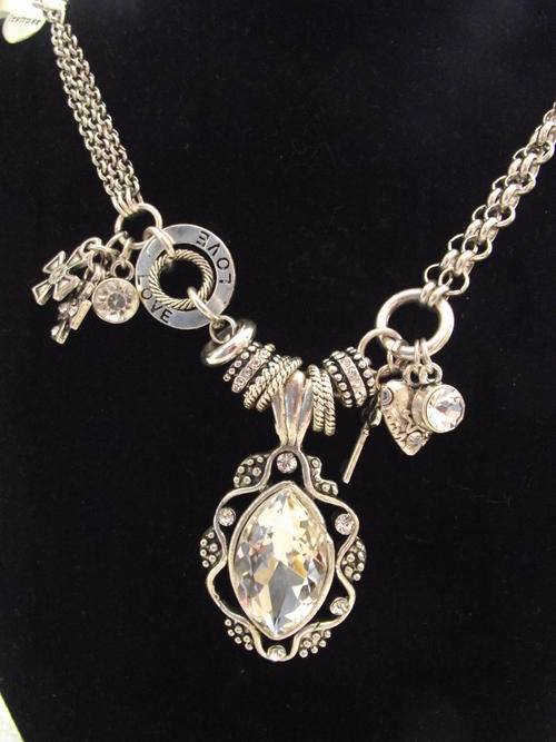 GORGEOUS TIBETAN SILVER "LOVE" CRYSTAL PENDANT NECKLACE