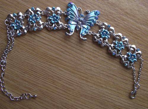 GORGEOUS  TIBET SILVER  WIDE CUFF BLUE BUTTERFLY BRACELET