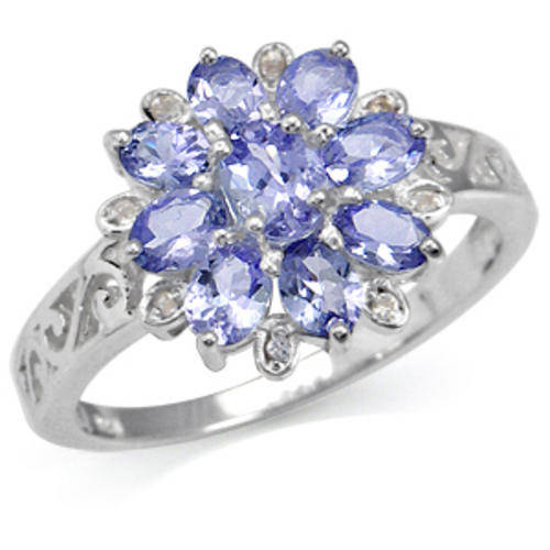 [R11,800] Natural 1.7ct Tanzanite & White Topaz SOLID 925 Sterling Silver Cluster Ring # 8