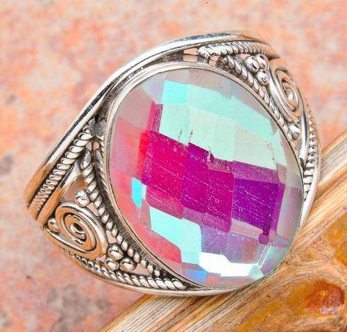 RAINBOW MYSTIC TOPAZ .925 SILVER RING SIZE 8