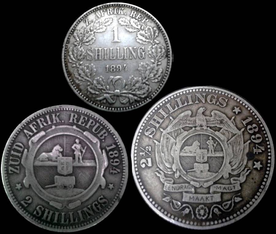 3x 1894 ZAR HIGH Quality Coins - 1 shilling - 2 shilling  & Half Crown - Cat Value  R14000