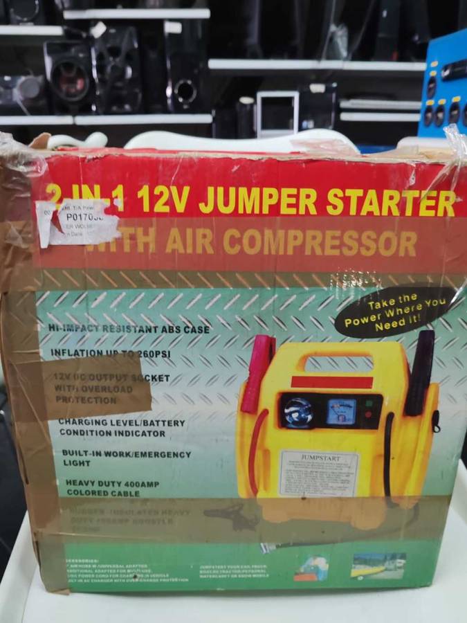 2in1, 12V Jump Starter & Air Compressor, Hi-Impact Resistant ABS  Case, 12V DC Output