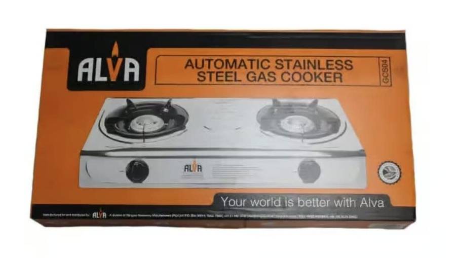 ALVA 2-PLATE GAS STOVE STAINLESS STEEL WITHOUT REGULATOR