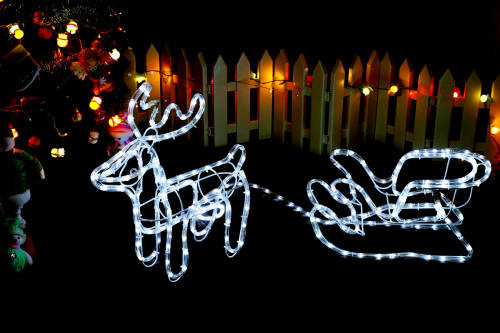 9M 3D WHITE LED  Deer & Sleigh Outdoor Christmas Reindeer Light