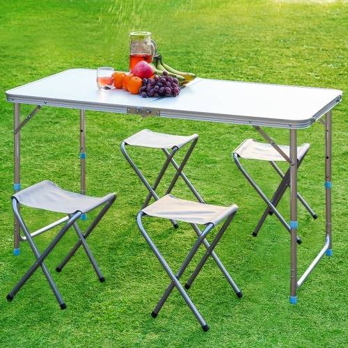 Portable Aluminum Camping Table & 4 Stools Set