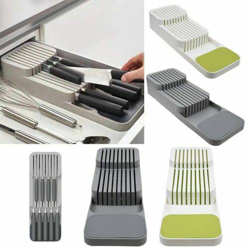2 Tiers In-Drawer PVC Knife Block Holder Storage Organizer Kitchen Knives Drawer