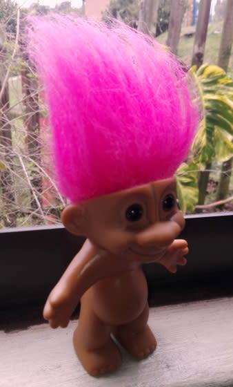 Russ Berrie Vintage Troll Doll with Pink Hair.
