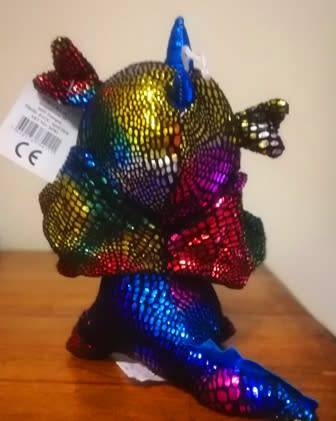 Metallic Black and Blue Dragon plush Animal.  24cm.  Laurana soft toy.