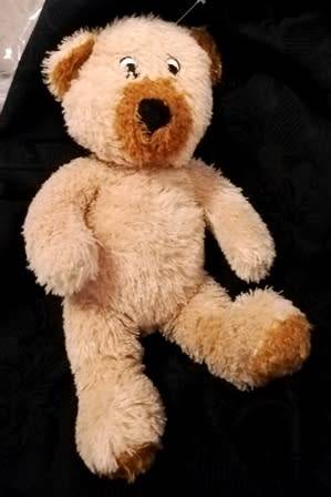 Biggles the Bear for Baby with a rattle in tummy. 30cm. Cuteness!