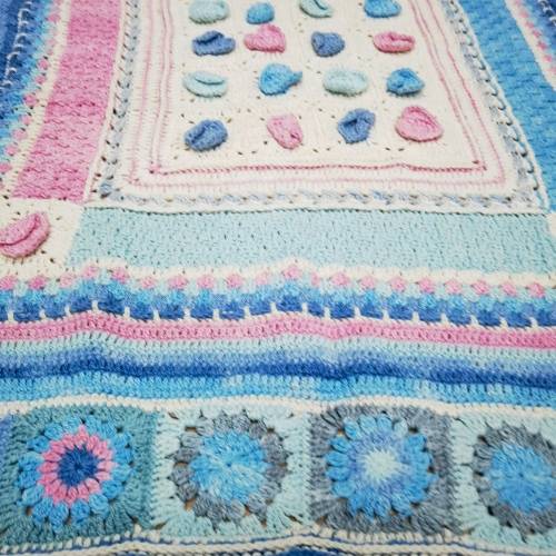 Crochet Cotton Yarn Mosaic Overlay Blue and Pink Square120cm x 120cm
