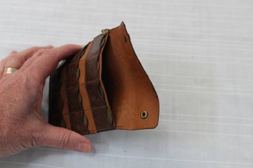 Unusual farthing holder - leather - holds 12 coins ( included!!)