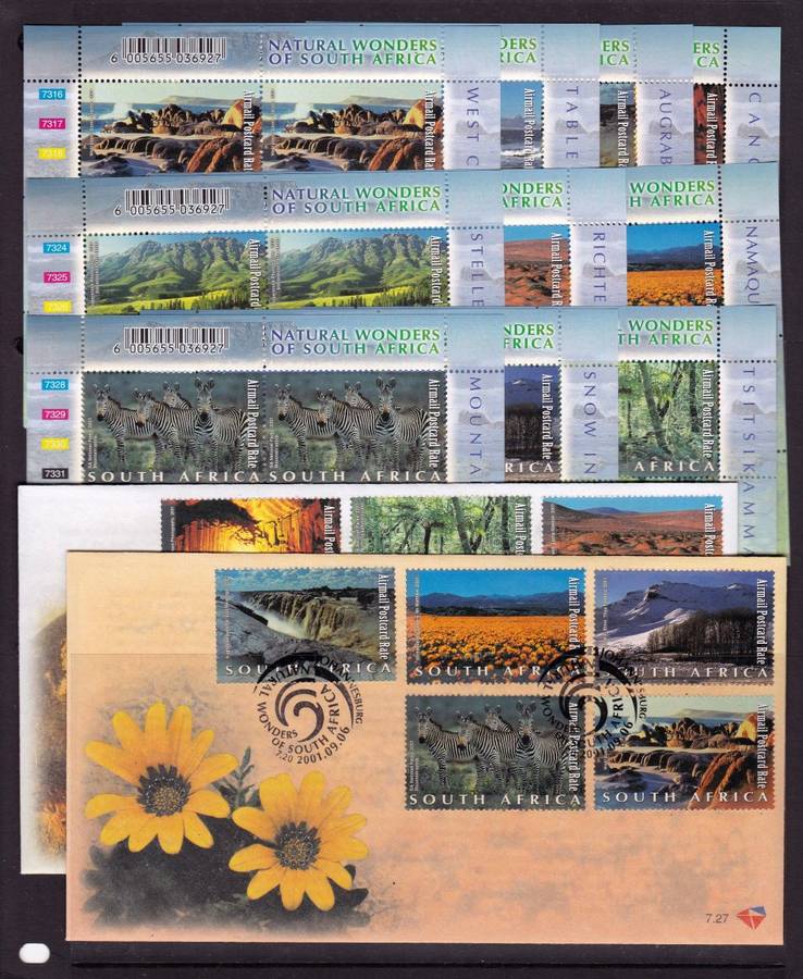 RSA: 2001 Natural Wonders - Full Set of 10 Control Blocks of Six + FDC's High Cat SACC1439/48 R1440