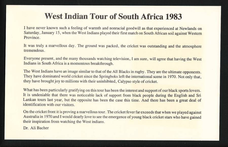 RSA: 1983 REBEL TOUR WINDIES vs SA COVER, SILK PHOTOS SIGNED by BOTH TEAMS!! SUPERB & SCARCE!!