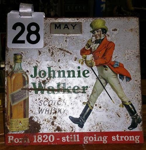 Johnnie Walker Original Vintage Metal Advertising Flip Calender 1960's approx. 24 cm x 22 cm