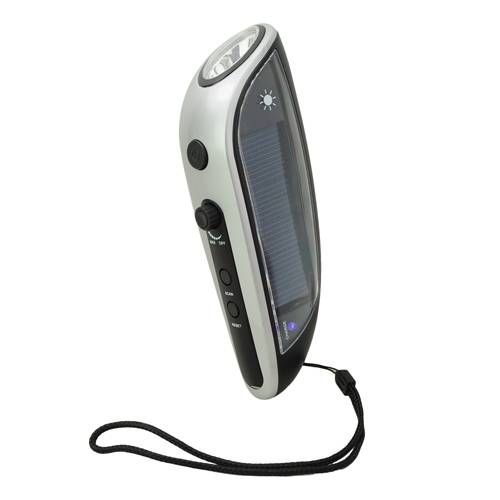 Solar Power Hand-Winding Crank Dynamo 4 LED Flashlight Torch+FM Radio+Charger - Black