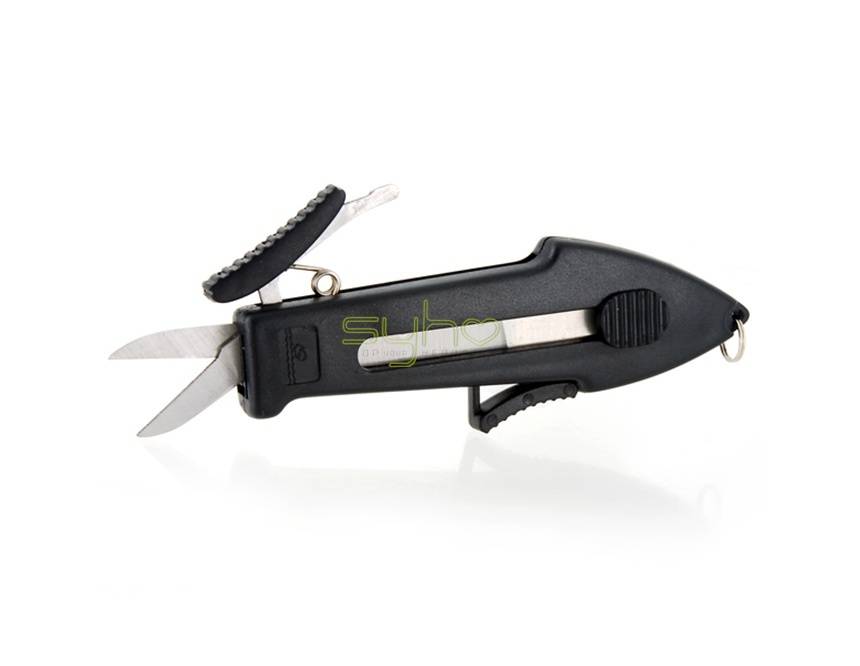 Fish Shaped Fishing Multifunction tool Scraper Knife Hook Remover Scissors (Black)
