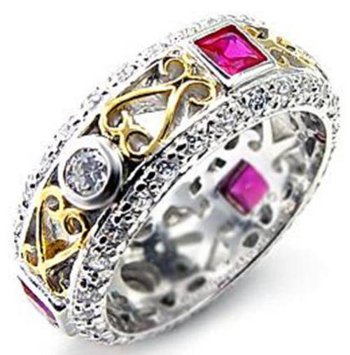PRETTY 18K WHITE GOLD PLATED SIMULATED RUBY LADIES RING