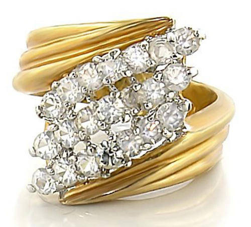 STUNNING YELLOW GOLD PLATED SIMULATED DIAMOND LADIES RING