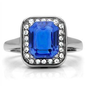STUNNING STAINLESS STEEL SIMULATED SAPPHIRE LADIES RING