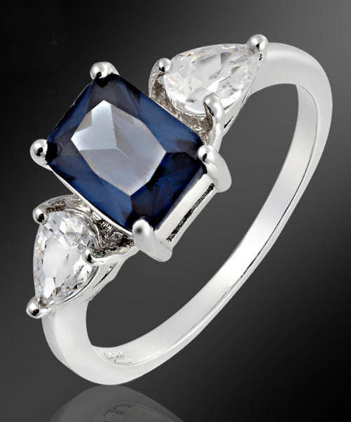 18K WHITE GOLD PLATED SIMULATED SAPPHIRE LADIES RING