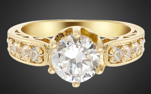 STUNNING YELLOW GOLD PLATED SIMULATED DIAMOND LADIES RING