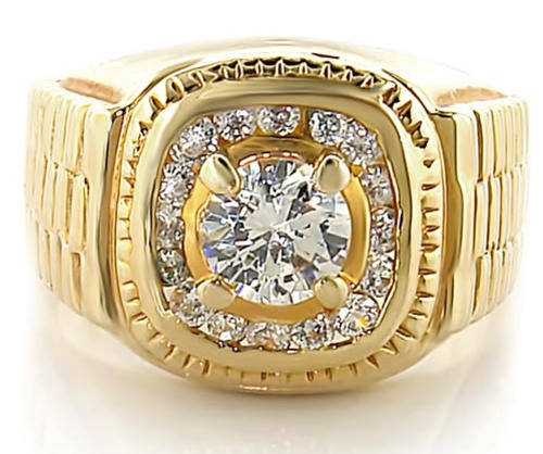 YELLOW GOLD PLATED SIMULATED DIAMOND RING
