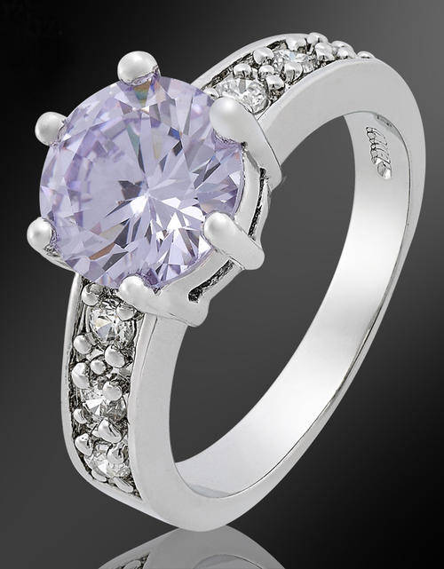 18K WHITE GOLD PLATED SIMULATED TANZANITE LADIES RING