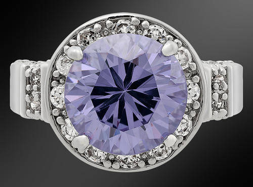 18K WHITE GOLD PLATED SIMULATED TANZANITE LADIES RING
